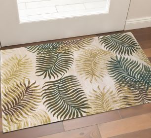 3' X 5' Natural Beige Hand Tufted Tropical Leaves Indoor Area Rug