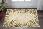 3' X 5' Ivory Hand Tufted Bordered Tropical Leaves Indoor Area Rug