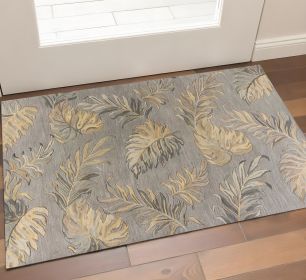 3' X 5' Grey Hand Tufted Tropical Palms Indoor Area Rug