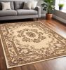 5' X 8' Ivory Machine Woven Hand Carved Floral Medallion Indoor Area Rug
