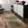 8' Aqua Blue Hand Tufted Tropical Leaves Indoor Runner Rug