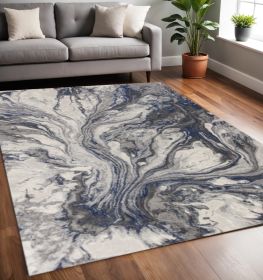 5' X 8' Grey Machine Woven Abstract Watercolor Indoor Area Rug