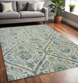 5' X 8' Ivory Or Teal Tropical Parisian Indoor Area Rug