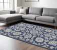 7' X 9' Denim Floral Vine Uv Treated Indoor Area Rug