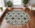 8' Ivory Machine Woven Geometric Lodge Round Indoor Area Rug