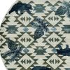 7' Round Ivory Or Blue Geometric Lodge Pattern Indoor Area Rug