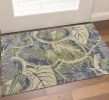 3' X 5' Blue Or Green Tropical Leaves Wool Indoor Area Rug