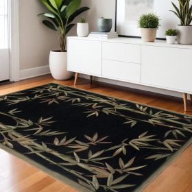 4' X 6' Black Hand Tufted Bordered Bamboo Indoor Area Rug