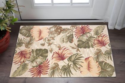 3' X 5' Beige Palm Leaves Wool Indoor Area Rug