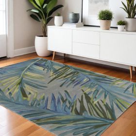 4' X 6' Grey Blue Hand Tufted Tropical Palms Indoor Area Rug