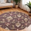 Plum Purple Machine Woven Traditional Octagon Indoor Area Rug