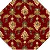 7' Octagon Red Floral Vines Indoor Area Rug