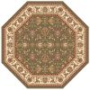 7' Octagon Green Or Ivory Floral Vines Bordered Indoor Area Rug
