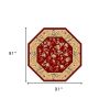 7' Octagon Red Or Beige Floral Bordered Indoor Area Rug