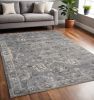 5' X 8' Grey Vintage Floral Bordered Indoor Area Rug