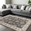 8' X 10' Grey Ivory Floral Indoor Area Rug