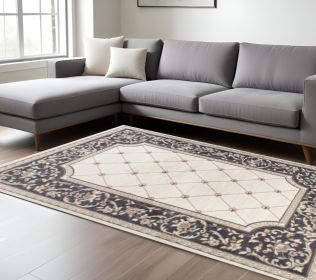 8' X 10' Ivory Grey Floral Indoor Area Rug