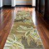 10' Moss Green Hand Tufted Tropical Trees Indoor Runner Rug