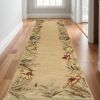 10' Ivory Hand Tufted Bordered Tropical Plants Indoor Runner Rug