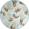 7' Round Blue Shells And Corals Indoor Area Rug