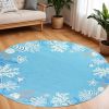 8' Sea Blue Hand Hooked Bordered Coral Reef Round Indoor Area Rug