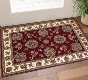 2' X 3' Red Ivory Machine Woven Floral Traditional Indoor Accent Rug