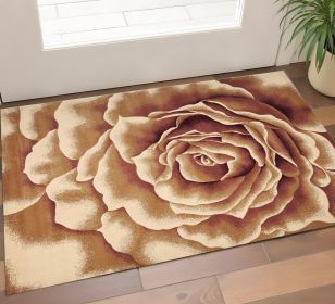 2' X 3' Ivory Machine Woven Hand Carved Oversized Floral Indoor Accent Rug
