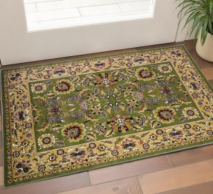 2' X 3' Green Taupe Machine Woven Floral Traditional Indoor Accent Rug