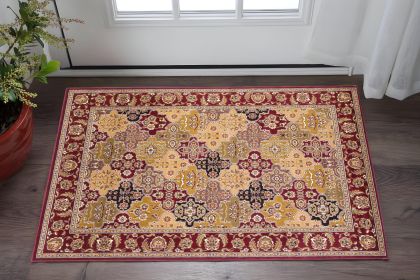 2' X 3' Red Machine Woven Traditional Quatrefoil Indoor Accent Rug