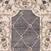 8' Grey Ivory Bordered Floral Indoor Runner Rug