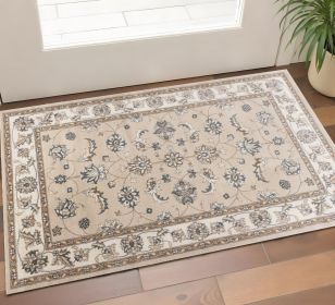 3' X 5' Beige and Ivory Floral Area Rug