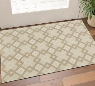 2' X 4' Ivory Diamond Wool Area Rug