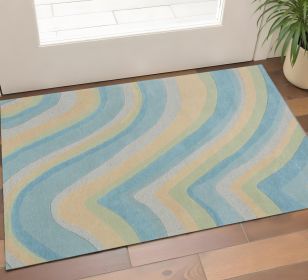 2' X 4' Blue And Beige Wool Abstract Hand Tufted Area Rug
