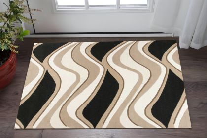 2' X 4' Black Or Beige Waves Wool Area Rug