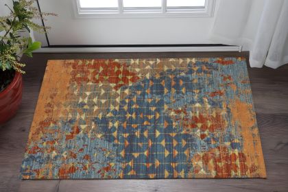 3' X 5' Blue Coral Machine Woven Abstract Triangular Strings Indoor Area Rug