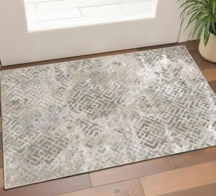 3' X 5' Sand Geometric Distressed Area Rug