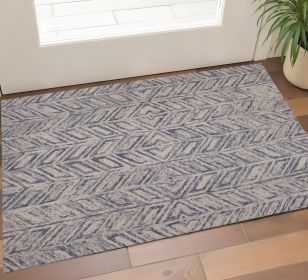 3' X 5' Blue Hand Tufted Herringbone Indoor Area Rug