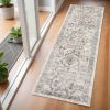 7' Runner Ivory Floral Distressed Runner Rug