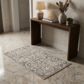 3' X 5' Ivory Floral Vines Distressed Area Rug