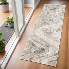 7' Runner Natural Abstract Runner Rug