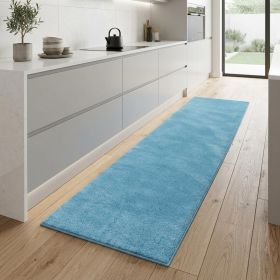8' Highlighter Blue Indoor Shag Runner Rug