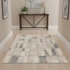 4' X 6' Ivory Blue Machine Woven Abstract Blocks Indoor Area Rug