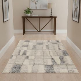 4' X 6' Ivory Blue Machine Woven Abstract Blocks Indoor Area Rug