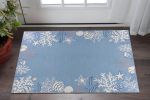 3' X 5' Blue and Off White Coral Hand Hooked Area Rug