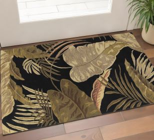 2' X 4' Midnight Leaves Wool Area Rug