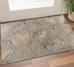 3' X 4' Gray Wool Botanical Leaves Hand Tufted Area Rug