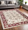 5' X 8' Ivory Red Bordered Floral Indoor Area Rug