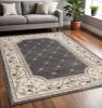 5' X 8' Grey Ivory Bordered Floral Indoor Area Rug