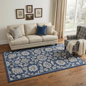 5' X 8' Denim Floral Vines Uv Treated Area Rug