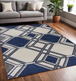 5' X 8' Ivory Or Denim Geometric Diamond Uv Treated Area Rug